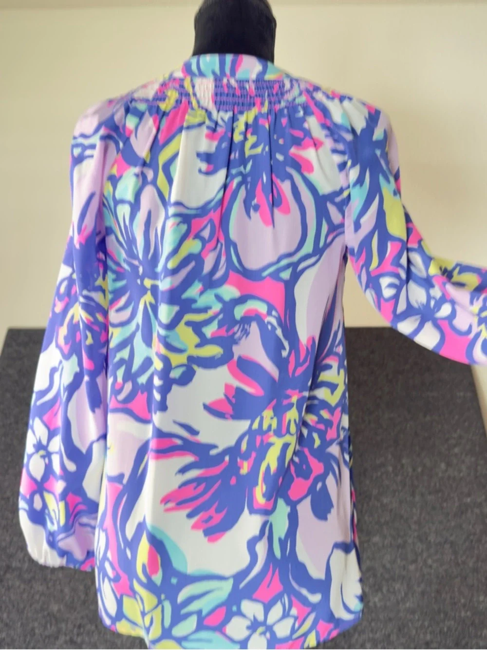 Lilly Pulitzer Elsa Silk Top with Tropical Print in Pink, Purple & Yellow - Picture 4 of 12